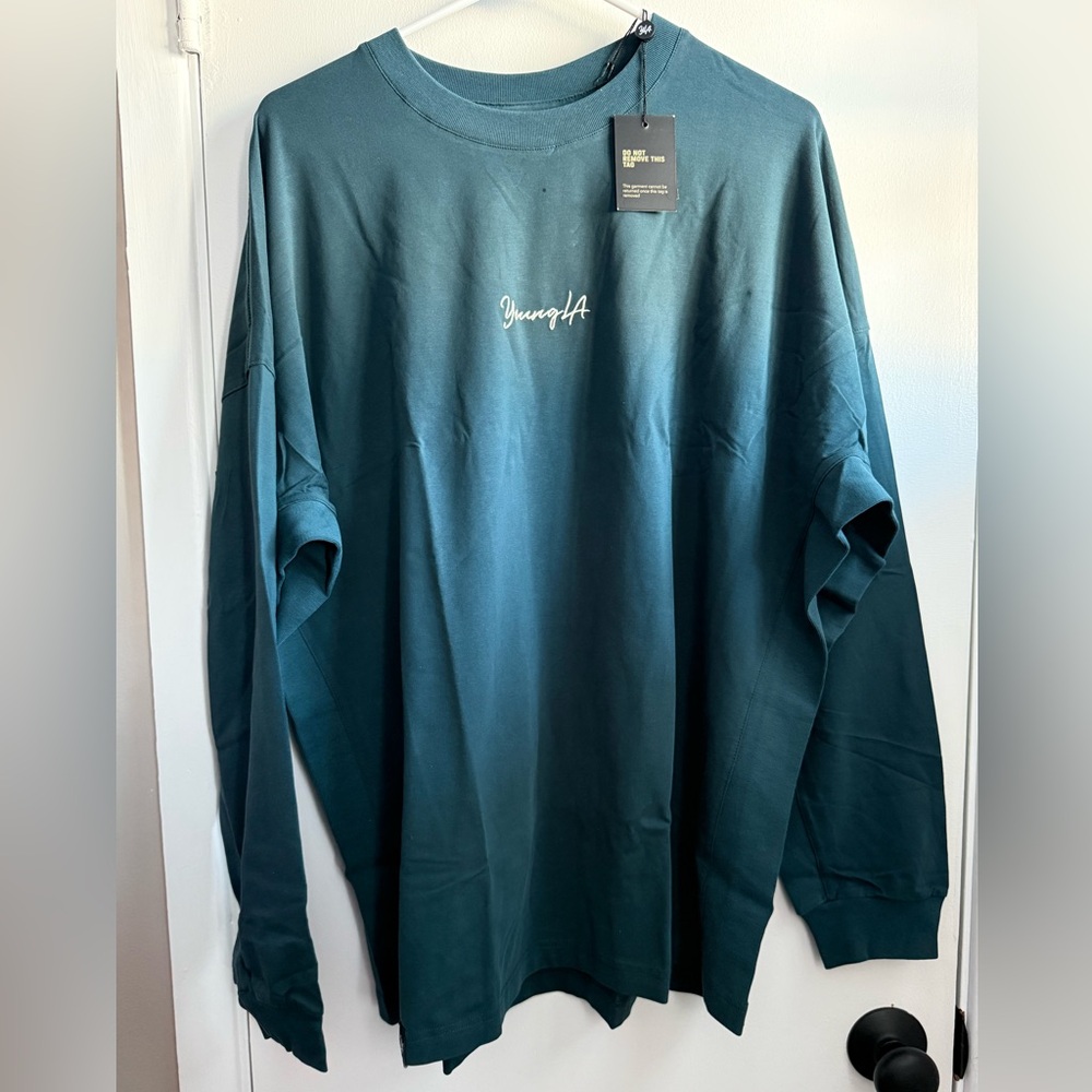 YoungLA For Her Teal Wash Heavyweight Oversized Long-sleeve, Size Large